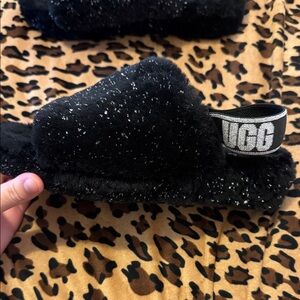 UGG Black Glitter Fuzzy Slides